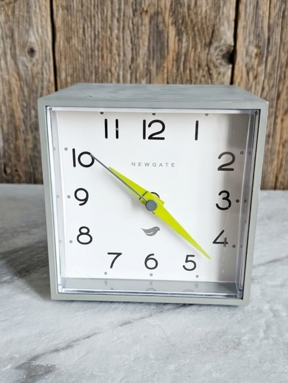 Newgate The Cubic Clock Gray Desk Alarm Clock Modern Retro Lime Green Hands